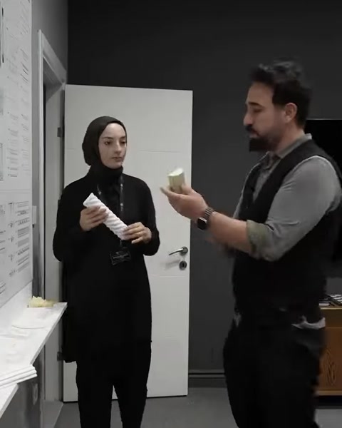 İki uzman işlemeli dekoratif profil numunesinin ayrıntılarını inceliyor