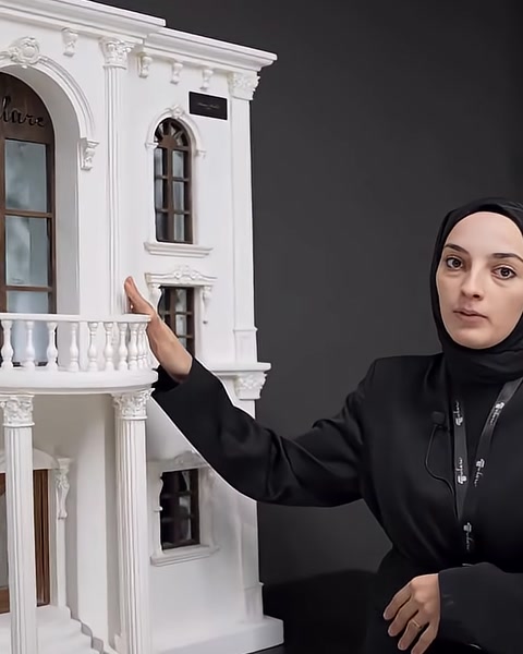Maket cephesindeki kemerli pencere, sütun ve payanda düzeni