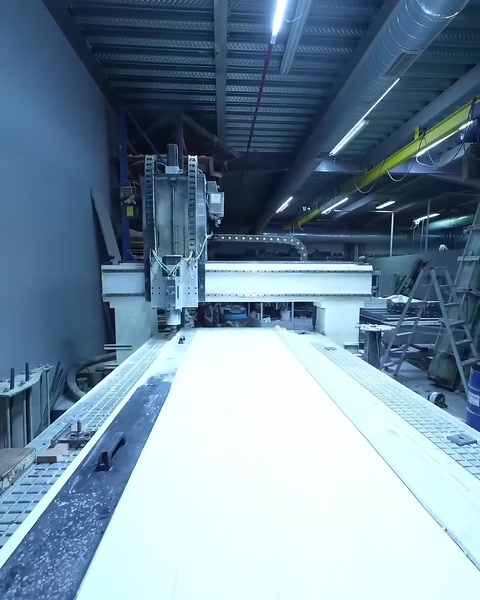 Panelin CNC tablasındaki yerleşimi geniş üretim açısıyla gösteriliyor