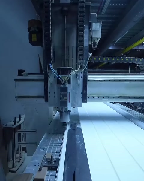 CNC kesici başlığı panel üzerindeki doğrusal kanalları işliyor