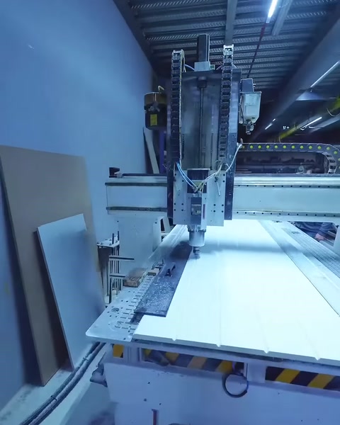 CNC makinesi panel yüzeyindeki paralel derzleri oluşturmaya devam ediyor